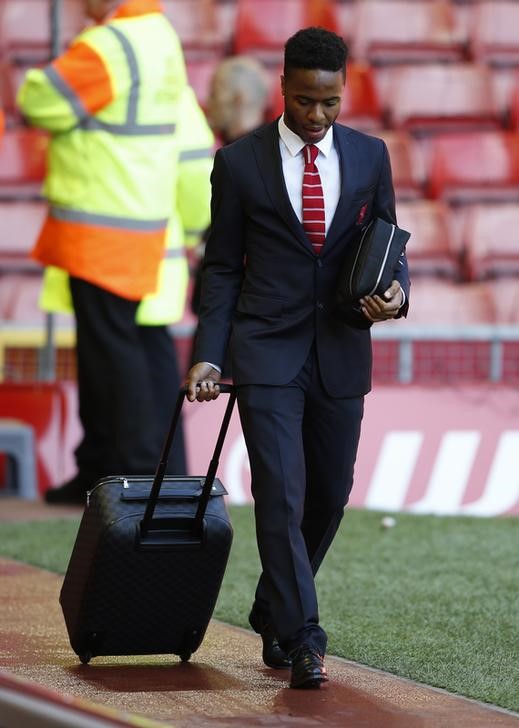 © Reuters. Raheem Sterling chegando para partida contra o Crystal Palace