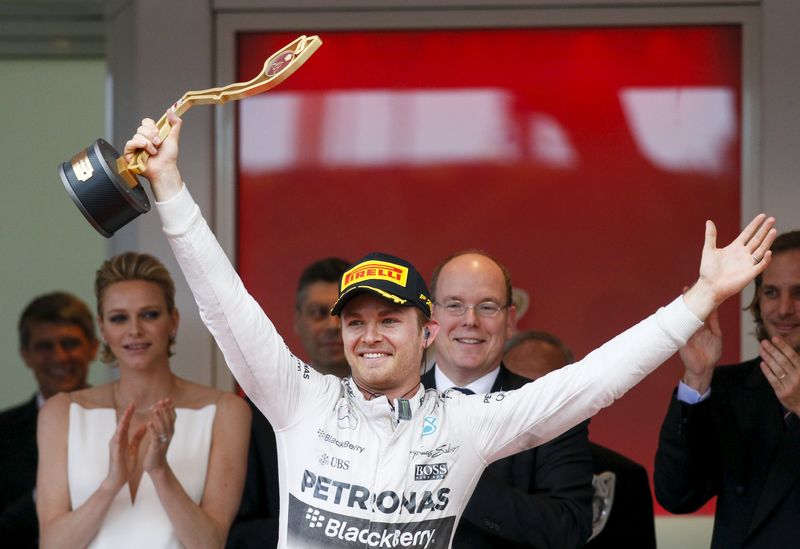 © Reuters. Mercedes Formula One driver Rosberg of Germany reacts after winning the Monaco F1 Grand Prix in Monaco