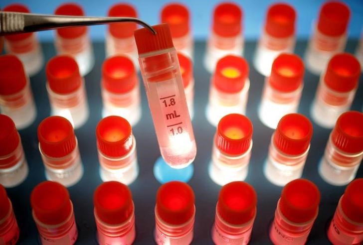 © Reuters. Ампулы с субстратом для хранения стволовых клеток в банке стволовых клеток в Лондоне 