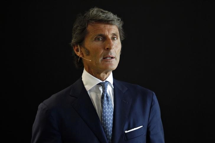 © Reuters. Stephan Winkelmann, CEO of Lamborghini, speaks with the media  during an opening ceremony of a new dealership, in New Delhi