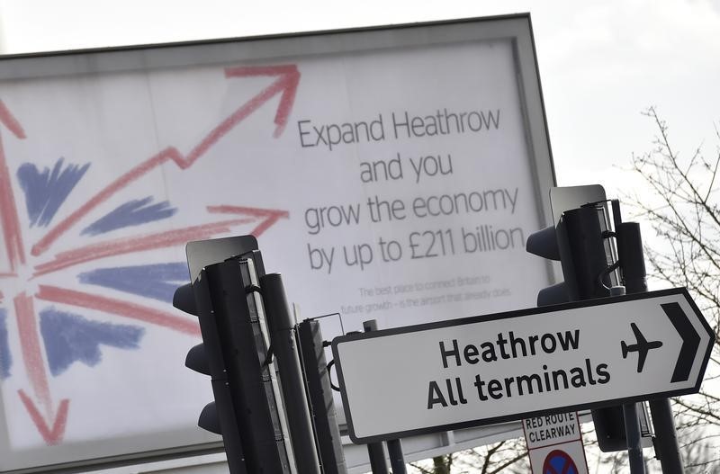 © Reuters. An advertisement poster promoting Heathrow airport is seen on the boundary of the airport, west London