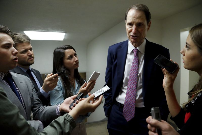 © Reuters. Wyden speaks with reporters as he arrives for the weekly Democratic Caucus policy luncheon at the U.S. Capitol in Washington