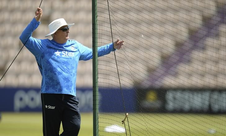 © Reuters. India's Fletcher looks on during a training session before the third cricket test match against England at the Rose Bowl cricket ground, Southampton