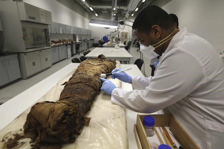© Reuters. العثور على مومياوات فرعونية داخل توابيت في ست مقابر أثرية بجنوب مصر