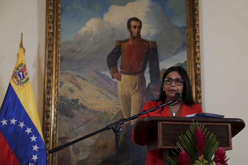 © Reuters. Venezuela's Foreign Minister Delcy Rodriguez addresses the media during a news conference in Caracas