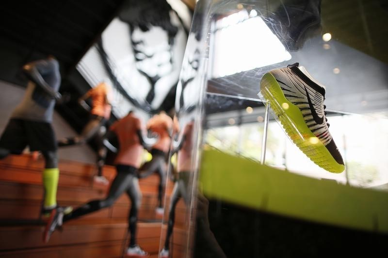 © Reuters. A shoe is displayed in the Nike store in Santa Monica