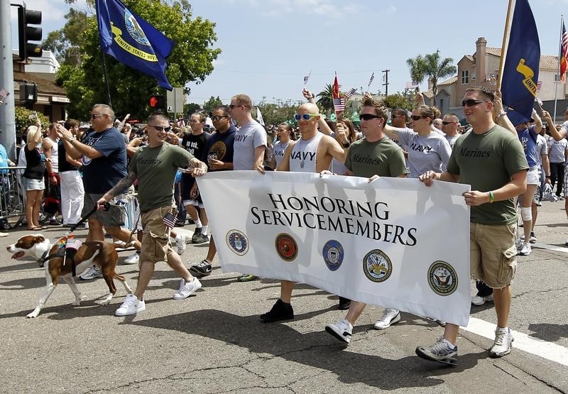 © Reuters. Active and non-active U.S. military personnel participate for the first time in San Diego's Gay Pride Parade in San Diego