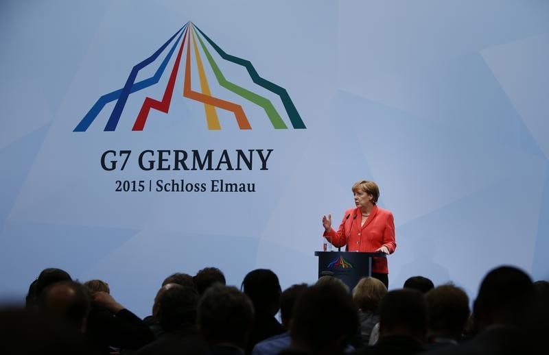 © Reuters. Chanceler da Alemanha, Angela Merkel, durante entrevista coletiva na cúpula do G7