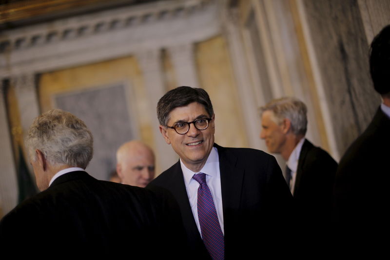 © Reuters. Treasury Secretary Lew leaves after a meeting of the FSOC at the Treasury Department in Washington 
