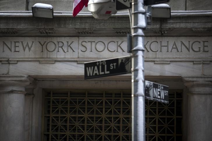 © Reuters. The Wall St. sign is seen outside the door to the New York Stock Exchange in New York's financial district