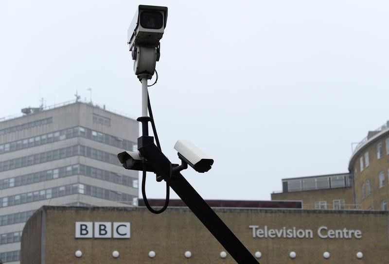 © Reuters. A security camera is seen outside a BBC building at the White City studio complex in west London