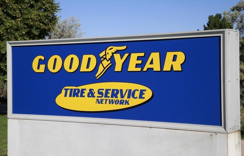 © Reuters. The Goodyear Tire and Rubber Co. company logo is seen in Westminster, Colorado