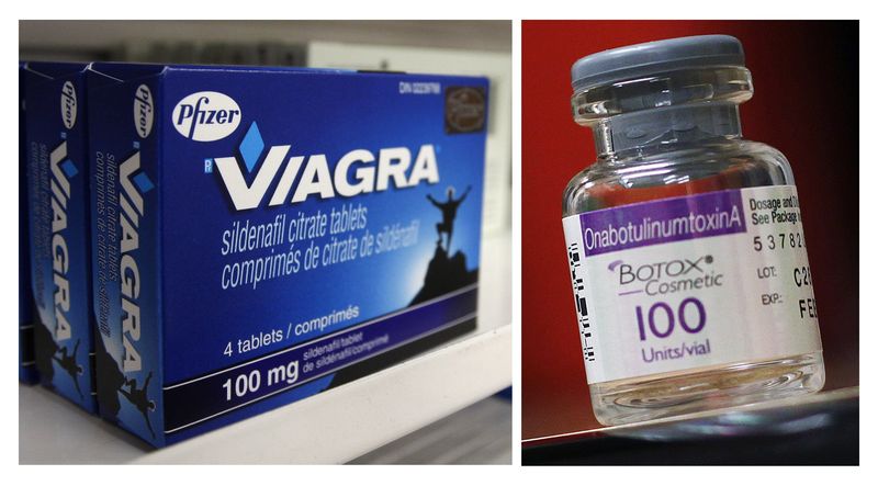 © Reuters. A box of Pfizer drug Viagra and a bottle of Allergan product Botox are seen in a combination of file photos