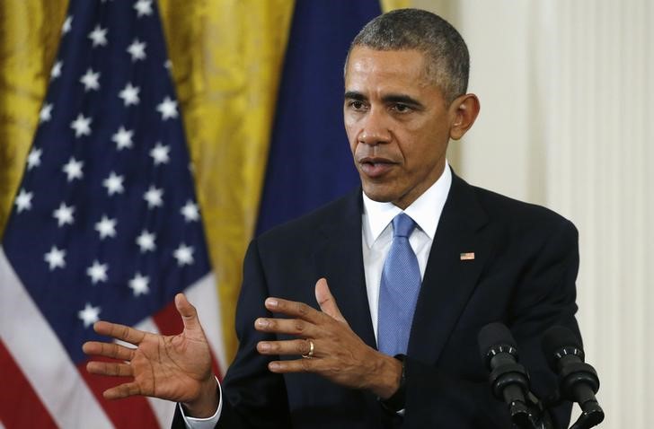 © Reuters. U.S. President Obama addresses joint news conference at the White House in Washington 