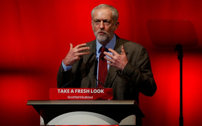 © Reuters. Jeremy Corbyn, leader of Britain's opposition Labour Party addresses the Scottish Labour Party conference in Perth, Scotland