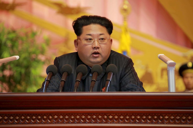 © Reuters. North Korean leader Kim Jong Un speaks at the KPA's (Korean People's Army) 7th military education convention
