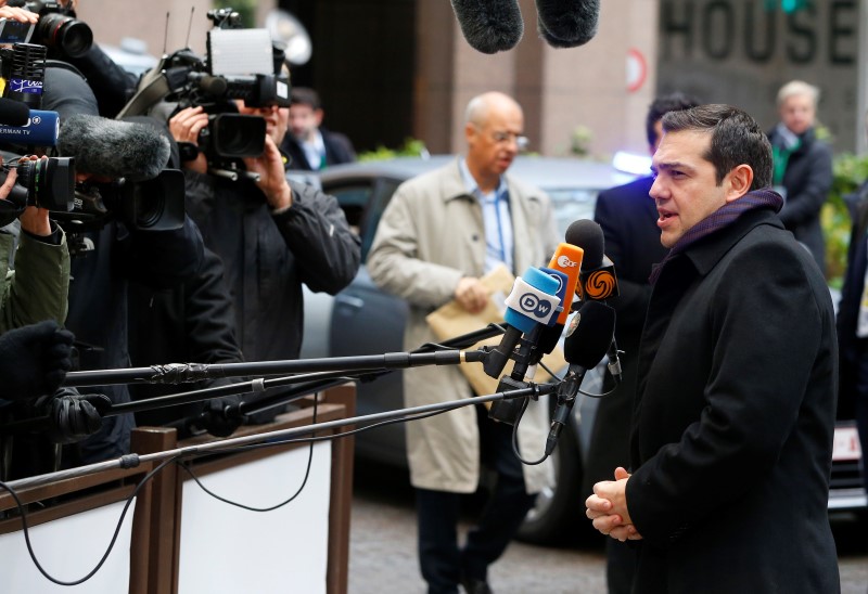 © Reuters. Greek Prime Minister Tsipras arrives to attend the EU-Turkey summit in Brussels