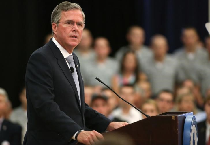 © Reuters. Republican U.S. presidential candidate Jeb Bush speaks at the Citadel in South Carolina