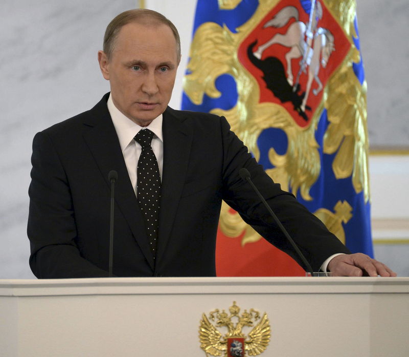 © Reuters. Presidente da Rússia, Vladimir Putin, durante discurso no Kremlin, em Moscou