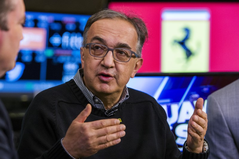 © Reuters. Marchionne speaks during an interview at NYSE