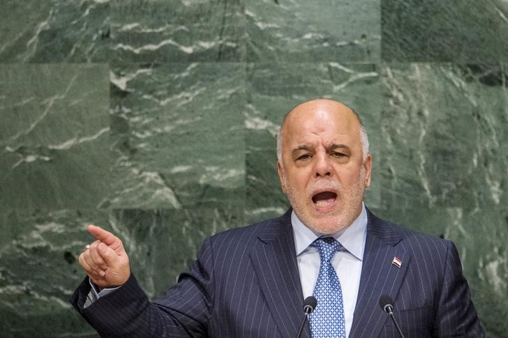 © Reuters. Iraqi PM Haider al-Abadi addresses the 70th session of the United Nations General Assembly at the U.N. Headquarters in New York