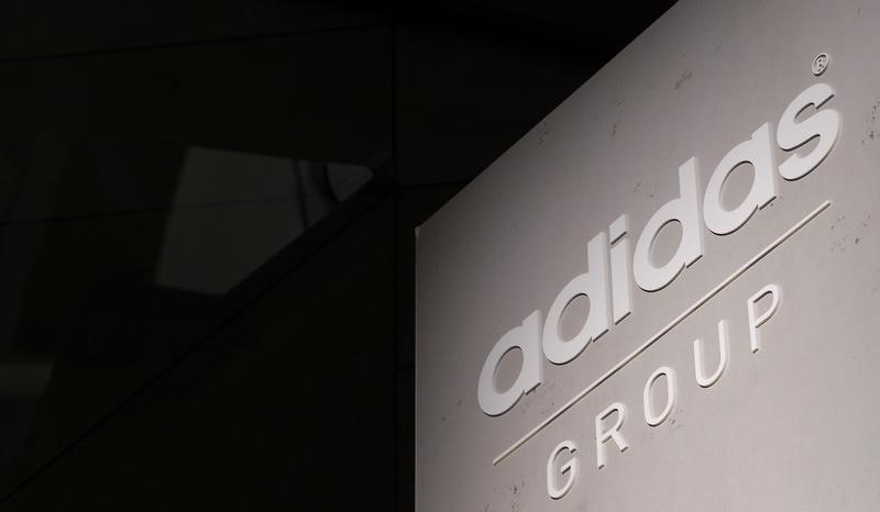 © Reuters. Logo of Adidas, world's second largest sports apparel firm is pictured during company annual general meeting in Fuerth