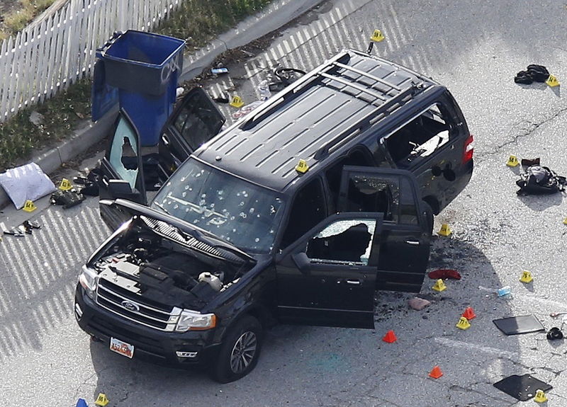 © Reuters. The remains of a SUV involved in the Wednesdays attack is shown in San Bernardino, California