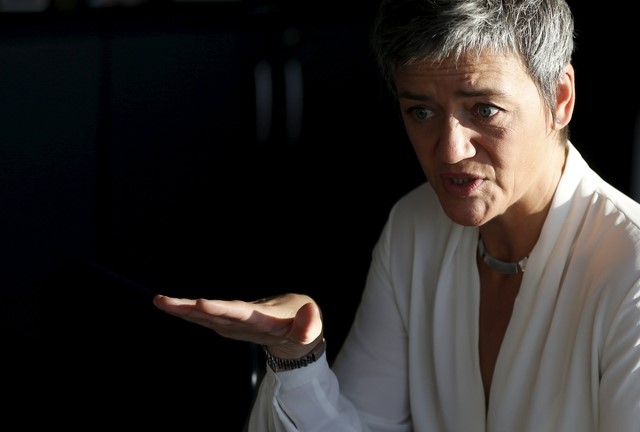 © Reuters. EU Competition Commissioner Vestager speaks during an interview with Reuters in Brussels