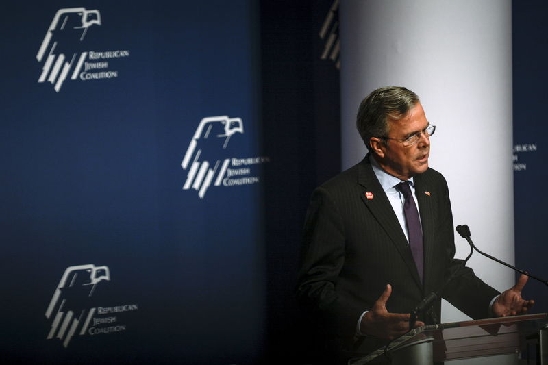 © Reuters. Former Florida Governor and Republican presidential candidate Jeb Bush speaks at a Republican Jewish Coalition forum in Washington