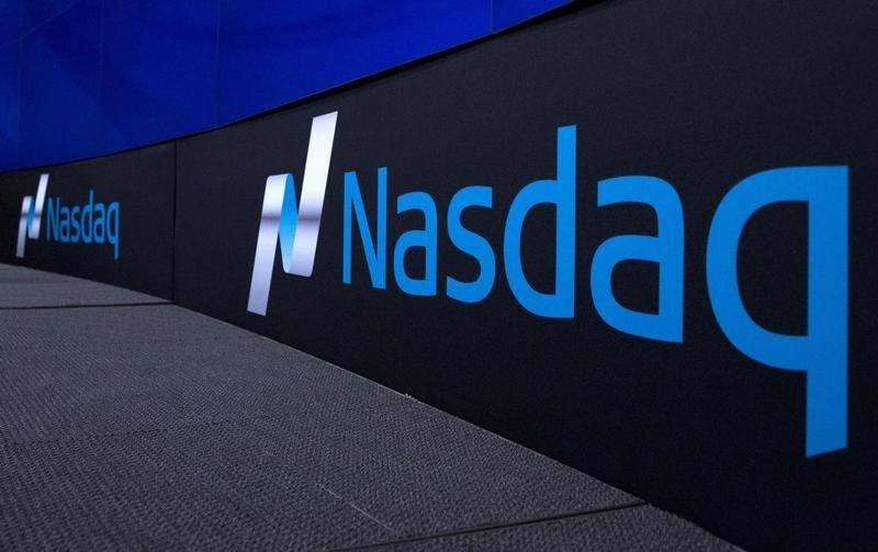 © Reuters. The Nasdaq logo is displayed at the Nasdaq Market site in New York 