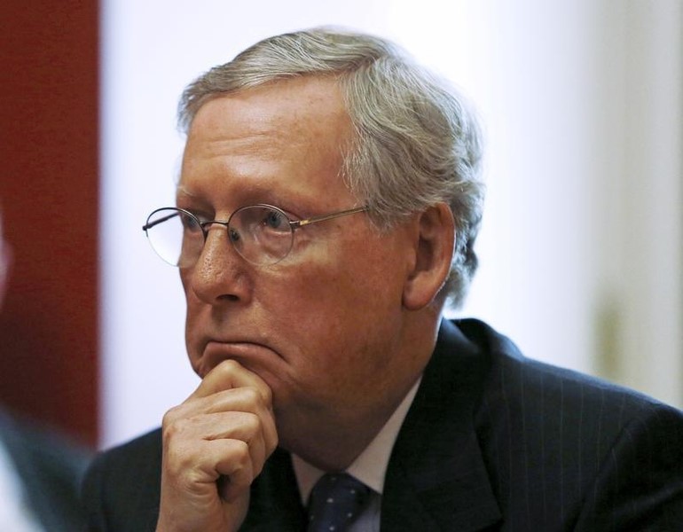 © Reuters. Senate Majority Leader McConnell has question and answer period with reporters on Capitol Hill in Washington