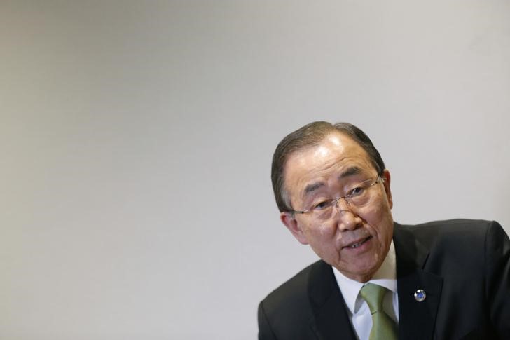 © Reuters. UN Secretary-General Ban Ki-moon is pictured during an interview with Reuters during the World Climate Change Conference 2015 (COP21) in Le Bourget