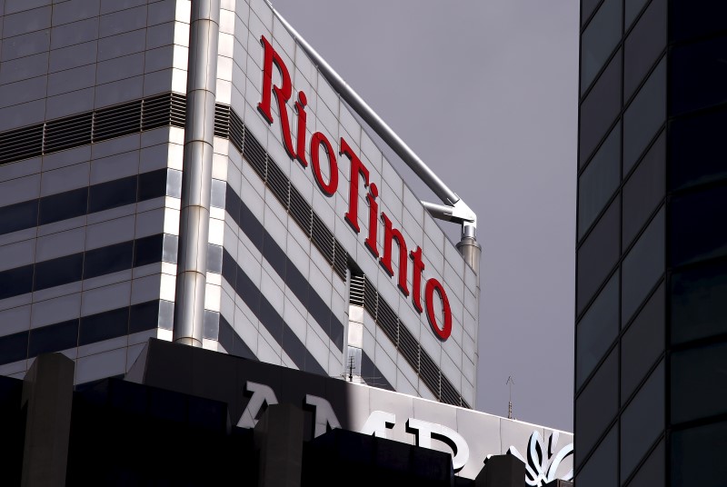 © Reuters. A sign adorns the building where mining company Rio Tinto has their office in Perth, Western Australia