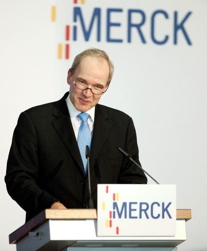 © Reuters. Kley, managing director of the Merck company holds a speech on opening of new Material Research Center in Darmstadt