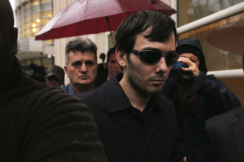 © Reuters. Shkreli, chief executive officer of Turing Pharmaceuticals and KaloBios Pharmaceuticals Inc, departs U.S. Federal Court after an arraignment following his being charged in a federal indictment filed in Brooklyn in New York
