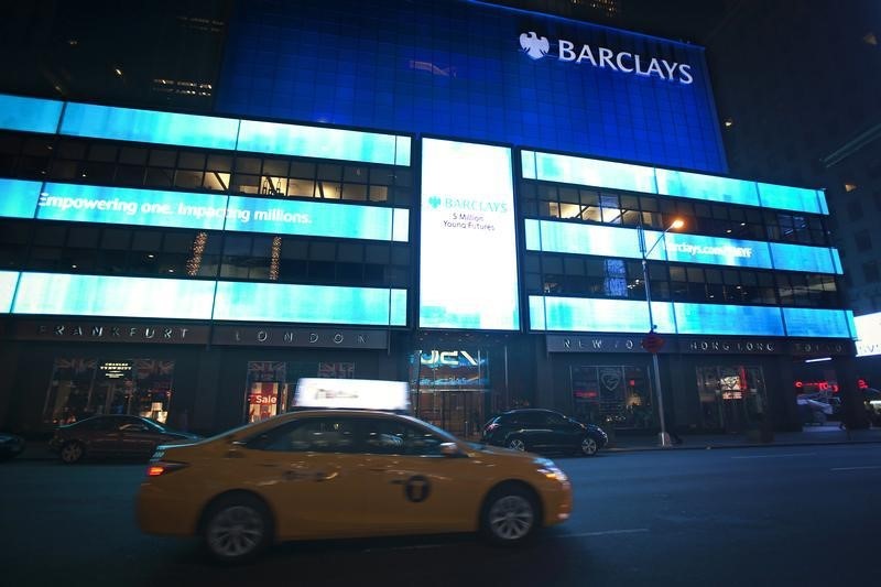 © Reuters. The Barclays logo on their building in Times Square, Manhattan, New York