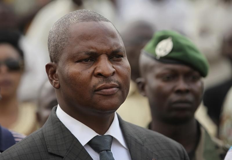 © Reuters. Then Central African Republic's Prime Minister Touadera attends a demonstration held by traders in Bangui