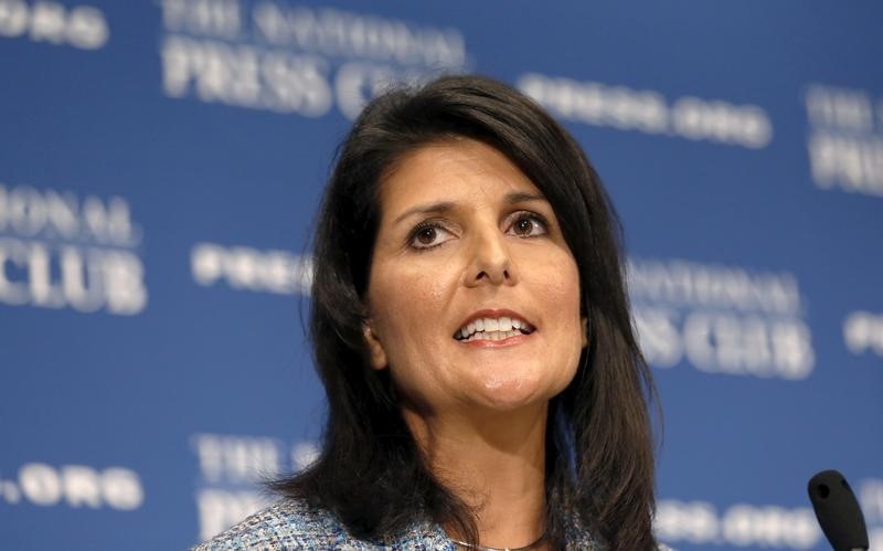 © Reuters. South Carolina Governor Nikki Haley speaks at the National Press Club  in Washington