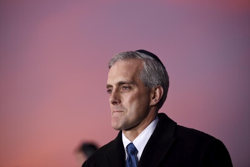 © Reuters. The White House Chief of Staff Denis McDonough attends a ceremony to light the U.S. National Chanukah (Hanukkah) Menorah on the Ellipse in Washington