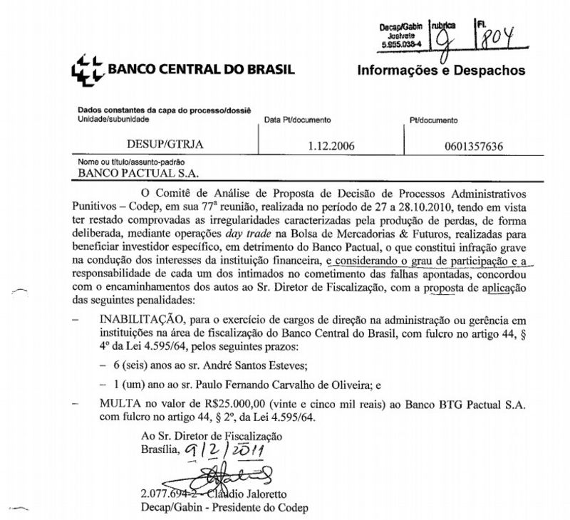© Reuters. Documento obtido pela Reuters mostra que comitê do Banco Central recomendou em 2010 inabilitação do banqueiro André Esteves.