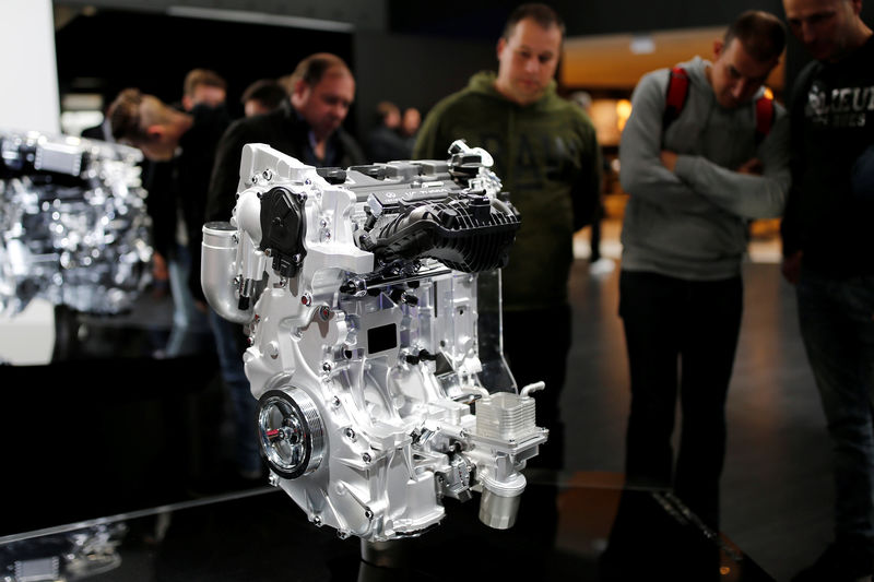 © Reuters. The new Infiniti VC-Turbo engine is displayed at the Paris auto show, in Paris