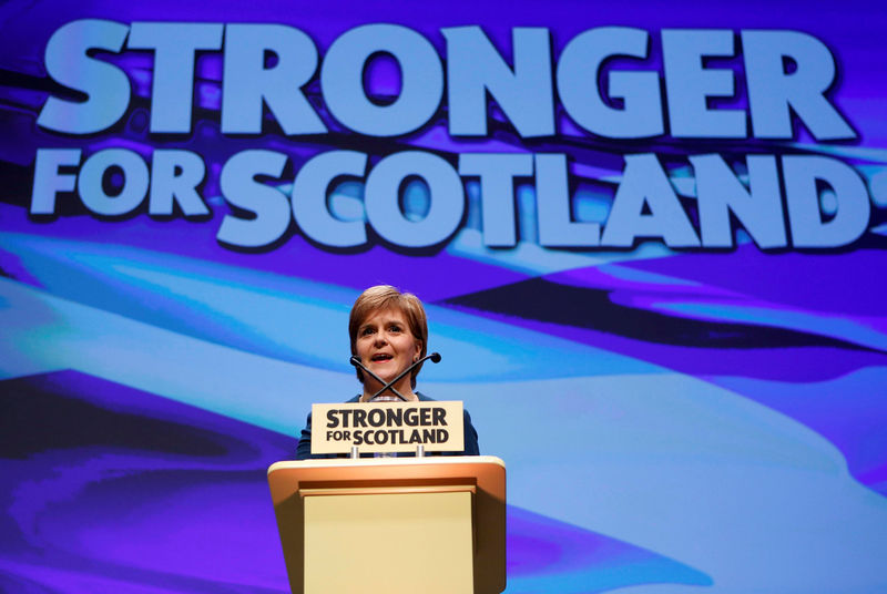 © Reuters. Scotland's First Minister and leader of the Scottish National Party speaks at the party's annual conference in Glasgow