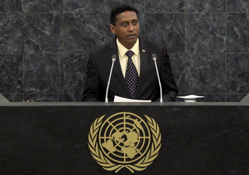 © Reuters. Vice President of Seychelles, Danny Faure addresses the 68th United Nations General Assembly at U.N. headquarters in New York