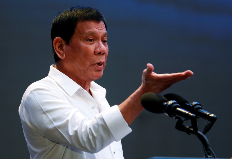 © Reuters. President Rodrigo Duterte speaks during a gathering of businessmen in Pasay city, Metro Manila