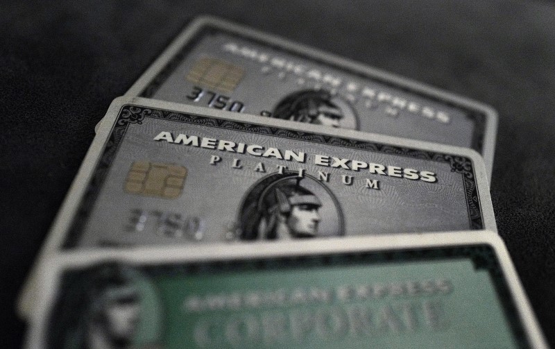 © Reuters. File photo of credit cards of American Express in this illustration picture