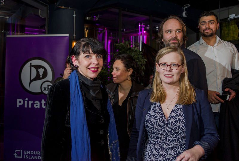 © Reuters. Birgitta Jonsdottir of the Pirate Party is seen after parliamentary elections in Iceland