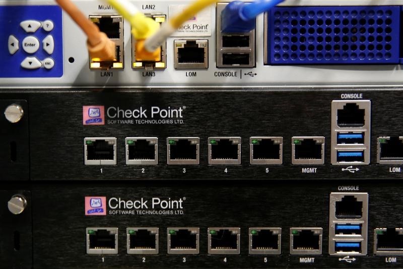 © Reuters. The logo of network security provider Check Point Software Technologies Ltd is seen on servers at their headquarters in Tel Aviv, Israel