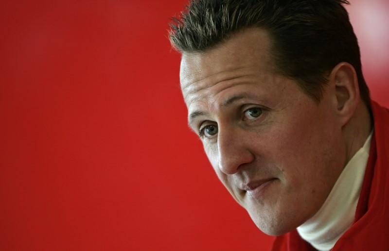 © Reuters. FILE PHOTO - Michael Schumacher of Germany looks on during a news conference at the Mugello racetrack