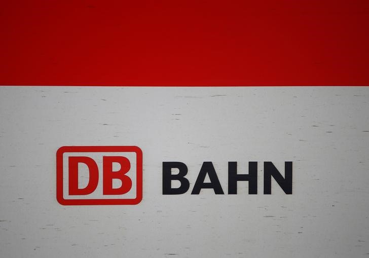 © Reuters. Sign of 'Deutsche Bahn' is pictued at train station in Munich