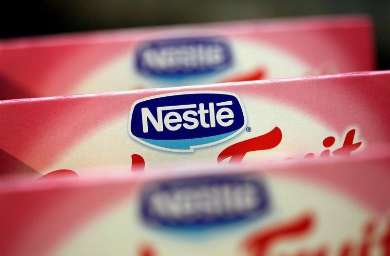 © Reuters. Boxes of baby food are seen in the company supermarket at the Nestle headquarters in Vevey